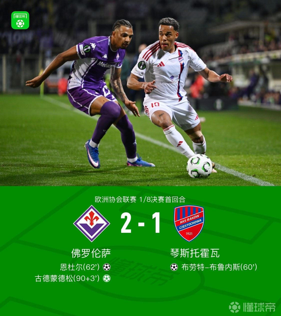  佛罗伦萨2-1琴斯托霍瓦，恩杜尔世界波，古德蒙德松点射绝杀